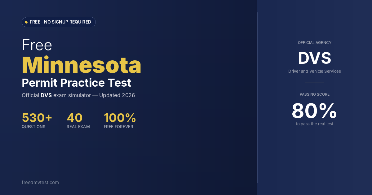 Free Minnesota Permit Practice Test 2026 | DVS